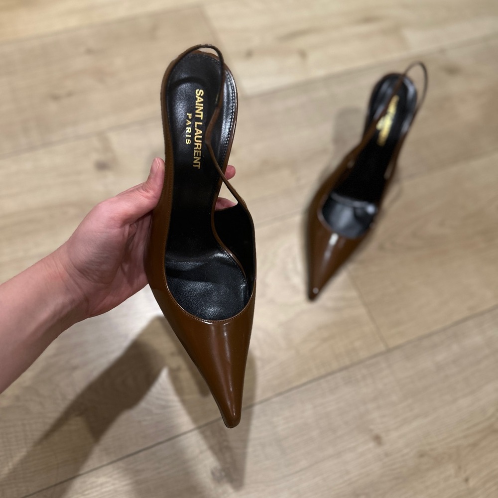 Saint Laurent Elegant Brown Slingback Heels super pointed toe. Size 40 NEW - Picture 7 of 16